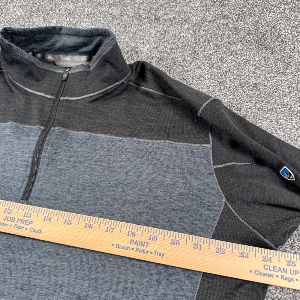 Kuhl Men's XL Quarter Zip Pullover Black Grey Colorblock Thumbhole Hiking Top - Picture 5 of 6